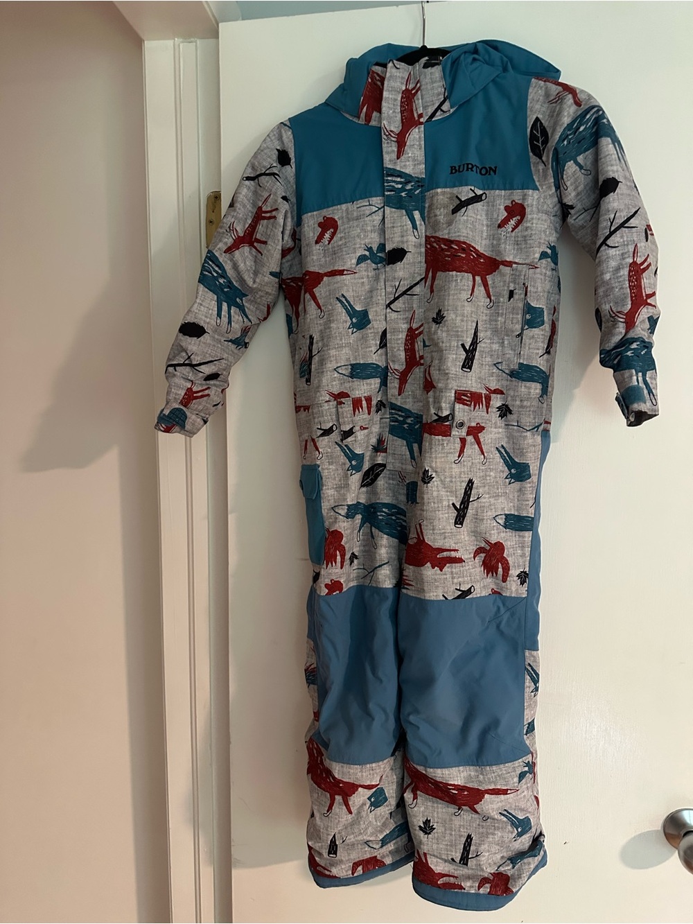 Burton Kids Teal, Gray & Red Fox-Print One-Piece Snow Suit